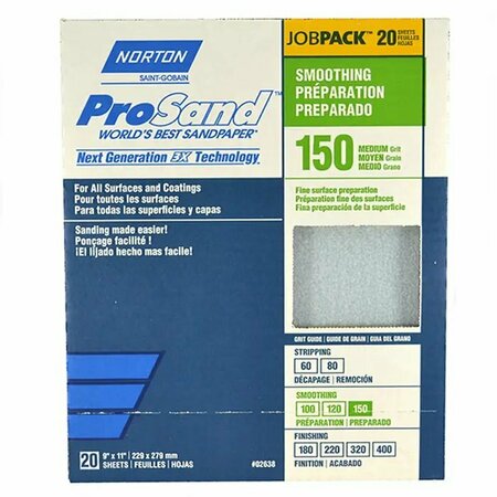 Norton Co 9" x 11" ProSand Sanding Sheet 150-Grit, PK 20 02638